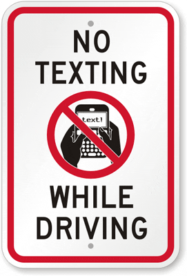 no texting while driving sign